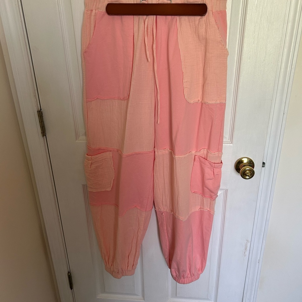 POL Pink Patchwork Jogger Pants